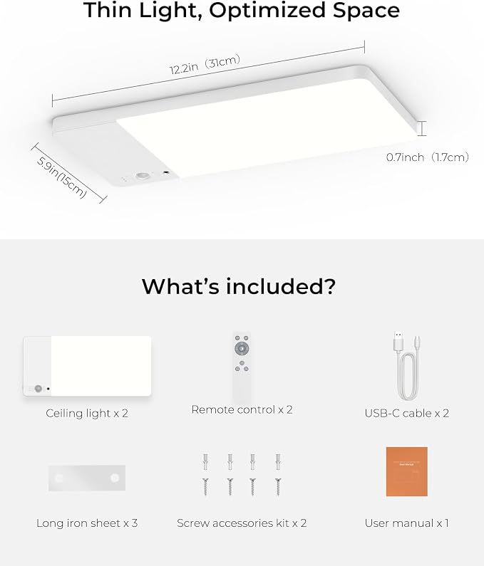 FULEN 2 Pack Rechargeable Motion Sensor Ceiling Light Upgraded, Cordless Closet - Image 8