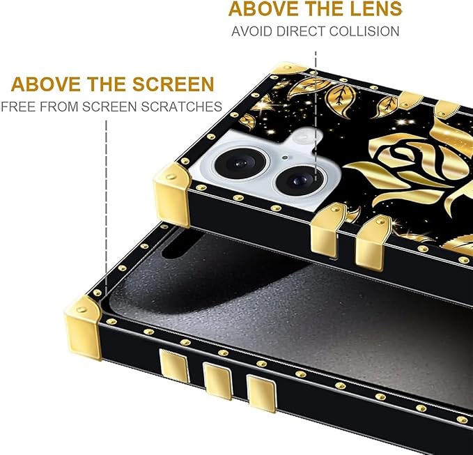 Compatible with iPhone 16 Case, Shine Gold Rose Luxury Golden Decoration - Image 5