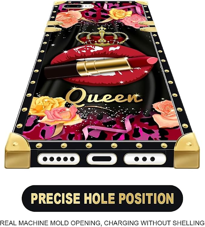 Compatible with iPhone 8 7 SE Case, Queen Lip Crown Leopard Print Luxury Golden - Image 5