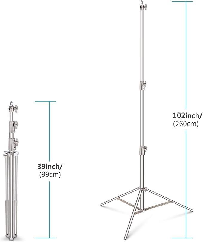 NEEWER 102"/2.6m Stainless Steel Light Stand, Spring Cushioned Heavy Duty - Image 4