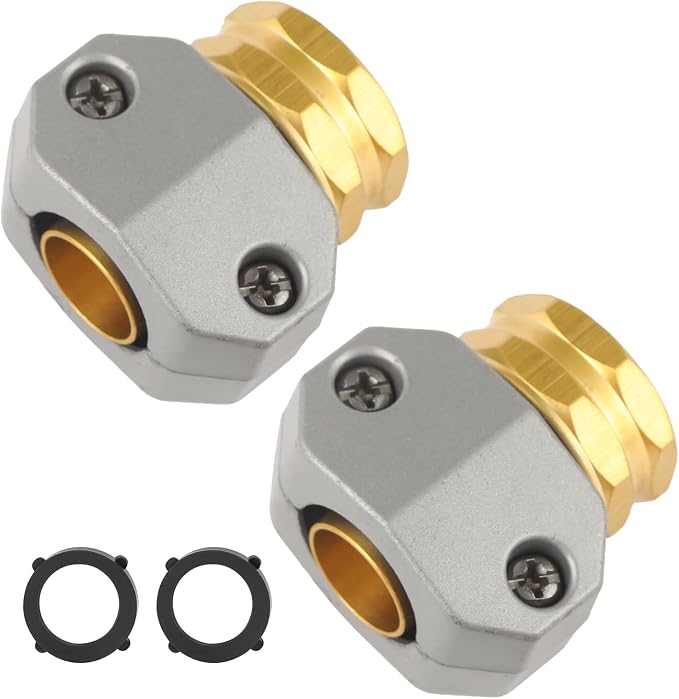 Garden Hose Repair Kits, 2 Pack Brass Water Hose Connector, Fit 3/4" and 5/8" by AuySier
