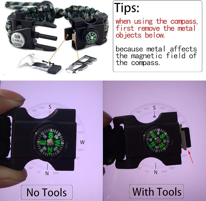 Survival Paracord Bracelet, Fire Starter, Waterproof SOS Light, Adjustable AK87 - Image 8