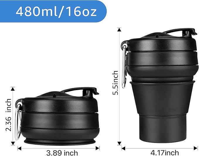 Collapsible Coffee Cup, 16 OZ 480ml Large Silicone Folding Camping Mug - Image 2