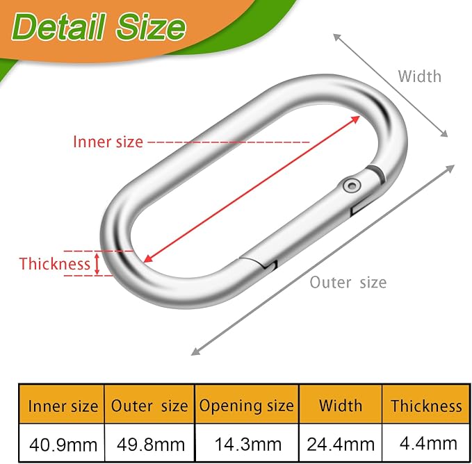 CooBigo 10Pack Oval Large Carabiner Clip, Metal Spring Carabiner Clips - Image 2