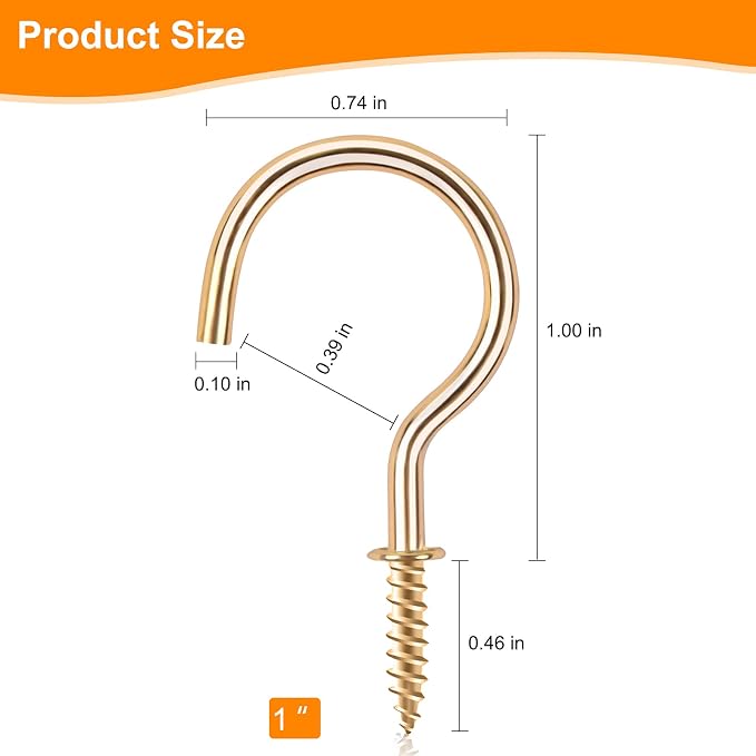 Cup Screw Hooks, 100 Pack 1 inch Metal Screw in Ceiling Plant Hanger Wind - Image 3