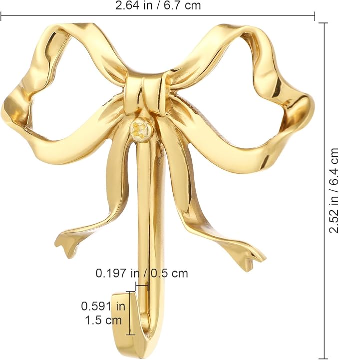 MAGICLULU Gold Coat Hook Bow Wall Hooks Brass Hanging Hook Multi-Purpose Door - Image 2