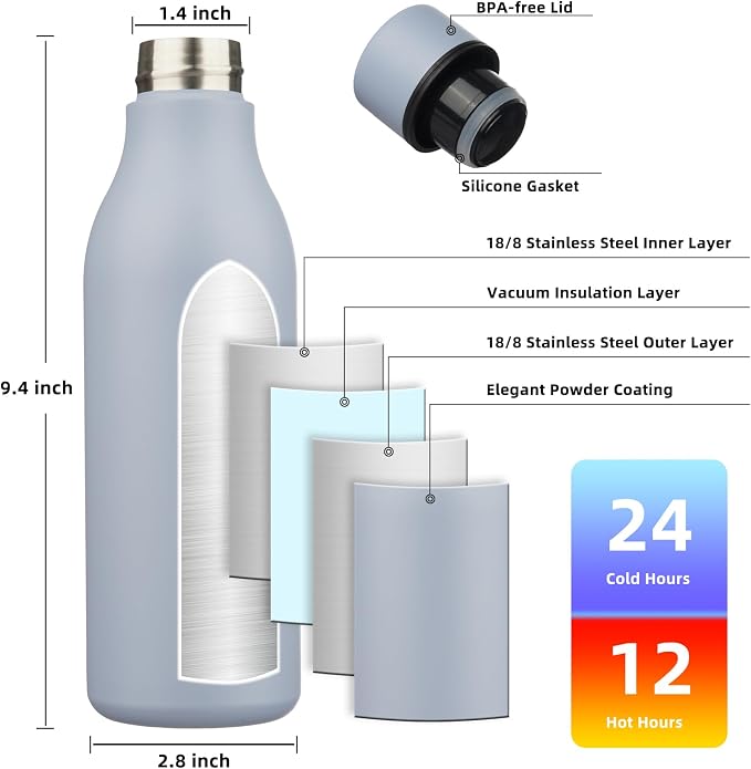 BJPKPK Insulated Water Bottles, 18 oz Stainless Steel Metal Water Bottle - Image 3