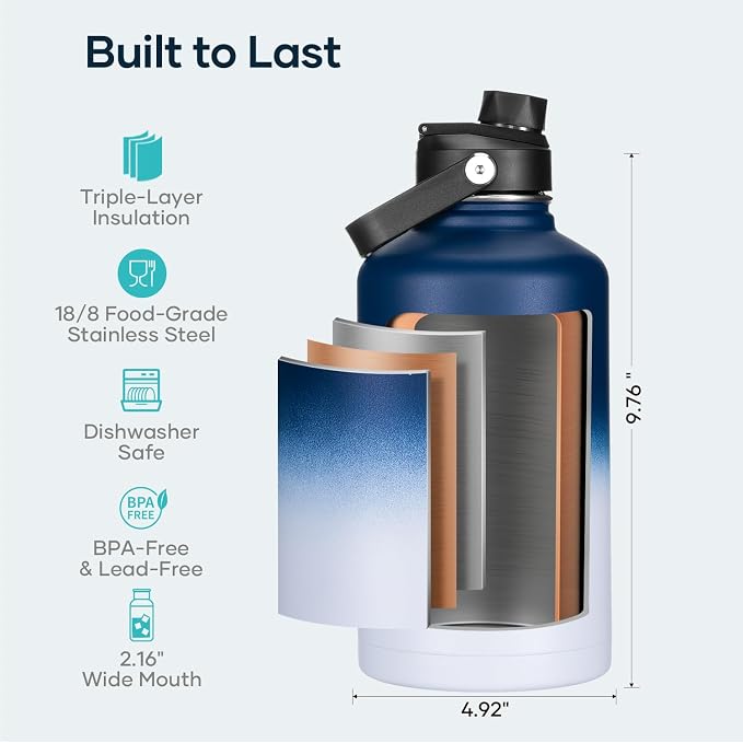 BUZIO Vacuum Insulated Stainless Steel Water Bottle 64oz BPA Free Double Wall - Image 4