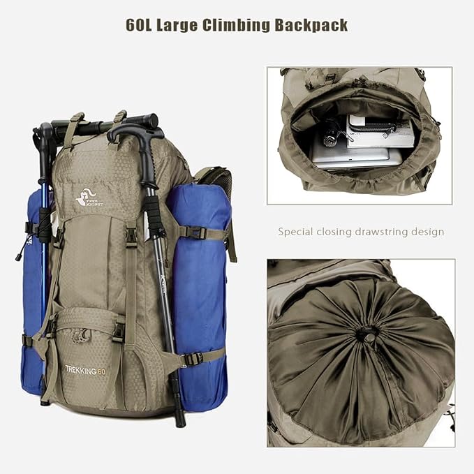 Bseash 60L Waterproof Hiking Camping Backpack - Image 5
