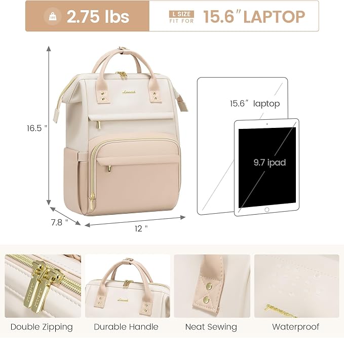 LOVEVOOK Leather Backpack for Women, 15.6 inch Laptop Backpack, Professional - Image 4