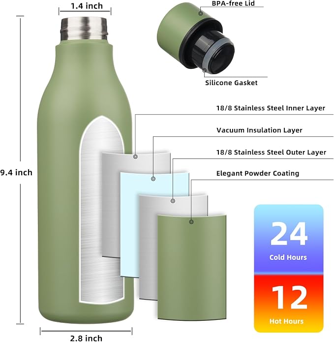 BJPKPK Insulated Water Bottles, 18 oz Stainless Steel Metal Water Bottle - Image 3