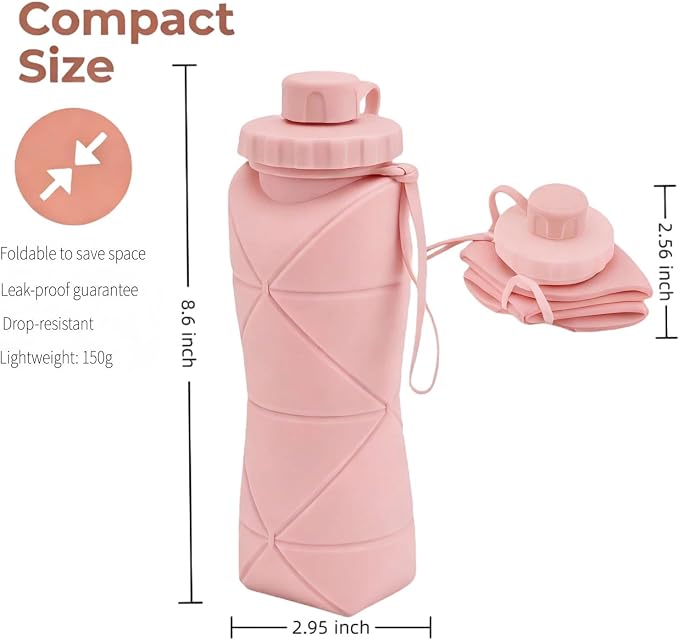 Collapsible Travel Water Bottle 20oz, Foldable Silicone Lightweight Reusable - Image 3