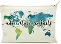 Travel Bag Adventure Awaits Makeup Case Cosmetic Bag Nature Linen World Map by COMODBAG