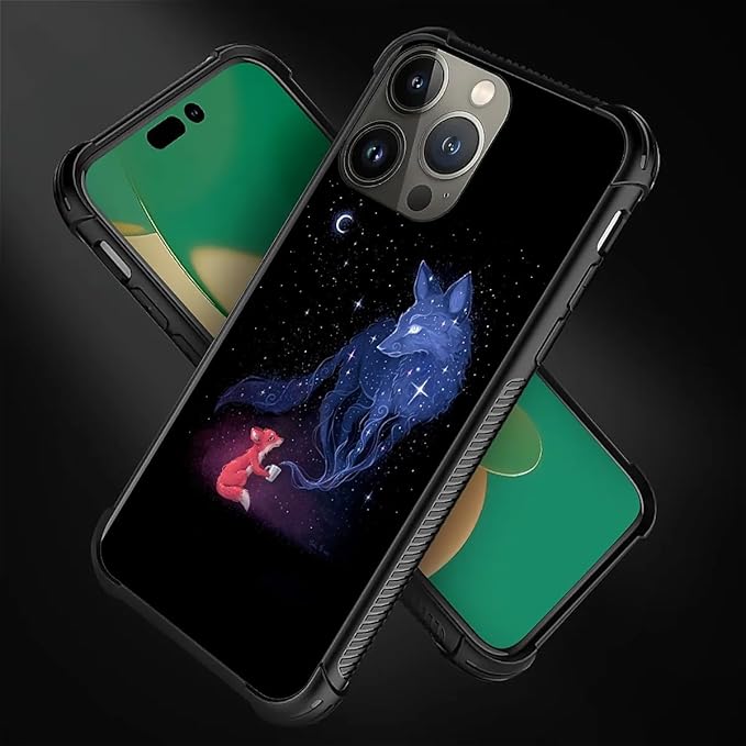 for iPhone 13 Pro Case, Galaxy Fox Wolf Pattern Graphic Design Girl Boy Soft - Image 5