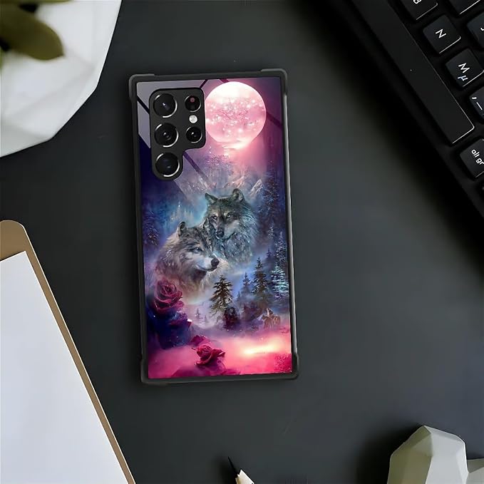 for Samsung Galaxy S22 Ultra Case, Star Two Wolfs Howling Pattern Graphic - Image 2