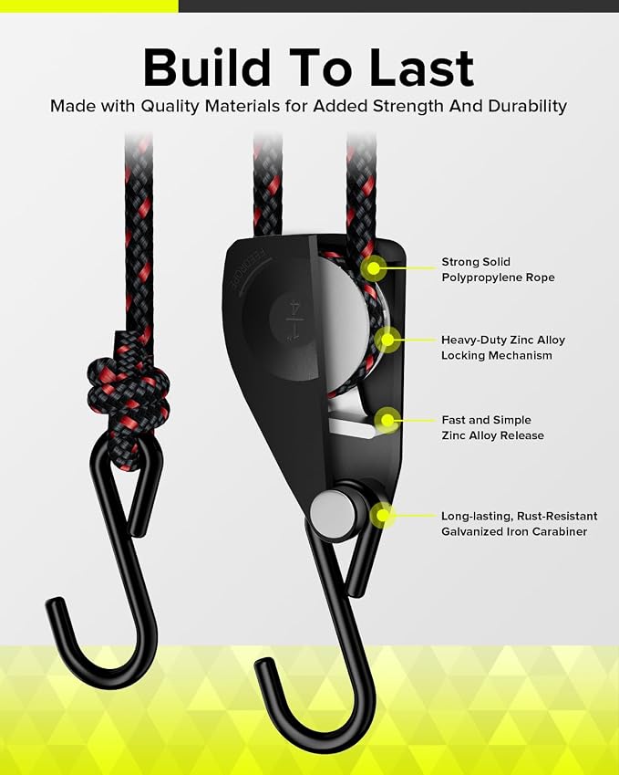 1/4" Ratchet Tie Down Straps, Heavy Duty Kayak Pulley System - Image 3