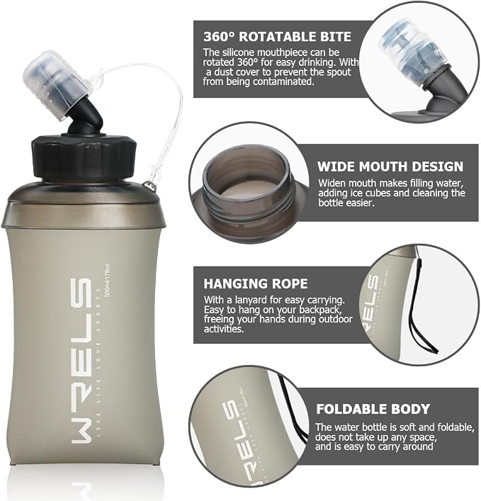 WRELS 350ml/500ml TPU Soft Water Bottles BPA Free Collapsible Soft Flask - Image 3