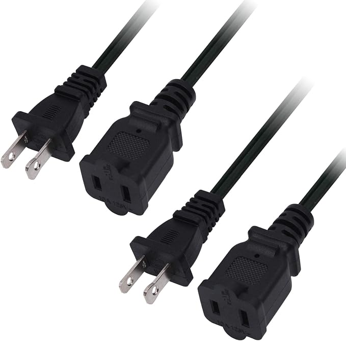 10 FT 2 Prong Extension Cord, Male/Female Power Cable by Yeatel