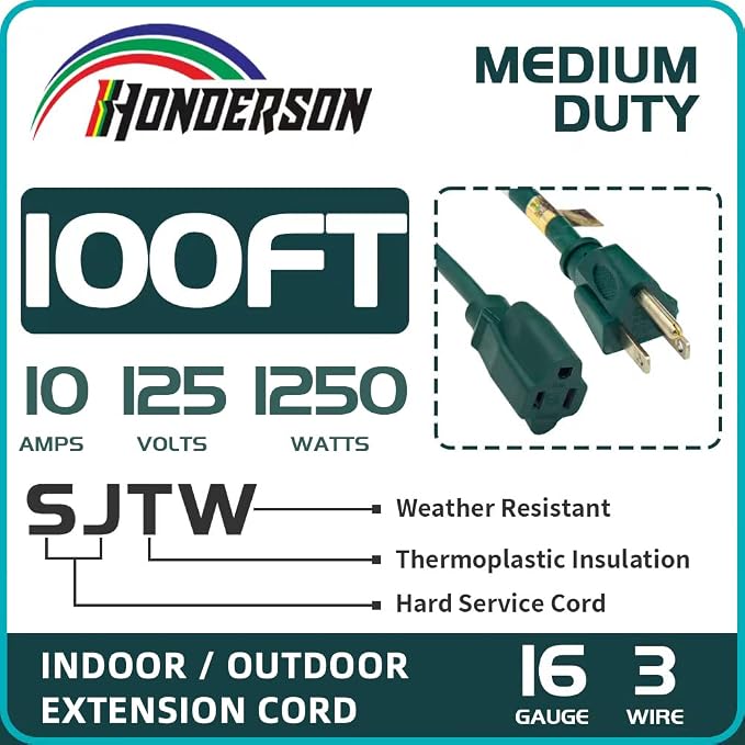 100FT Outdoor Extension Cord-16/3 SJTW Durable Green Extension Cable - Image 3