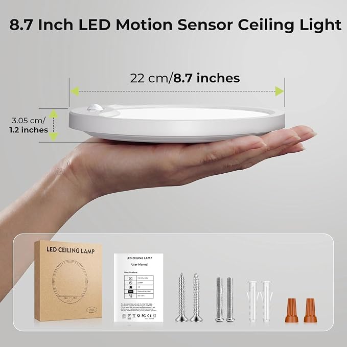 hepside Motion Sensor Ceiling Light Wired, 3000K/4000K/6500K LED Flush Mount - Image 8