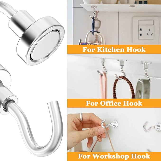 20Pack Magnetic Hooks, 35lb+ Strong Magnetic Hooks Heavy Duty Rare Earth - Image 3