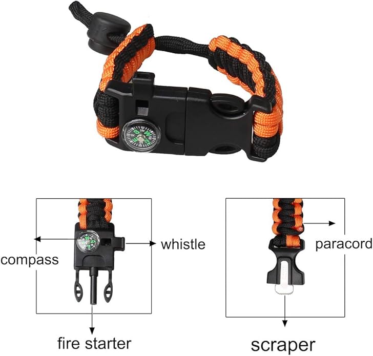 ZHIYE Survival Paracord Bracelet Flint Fire Starter Scraper Compass Wilderness - Image 2