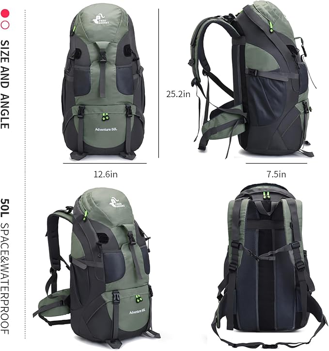 Bseash 50L Hiking Backpack, Water Resistant Lightweight Outdoor Sport Daypack - Image 2