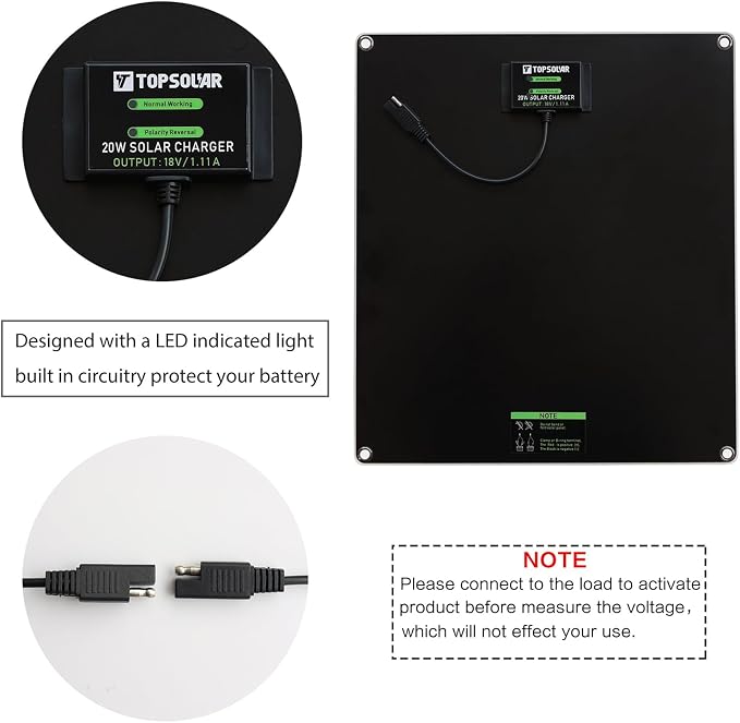 Topsolar 20W 18V Solar Panel Portable Battery Charger/Maintainer - Image 2