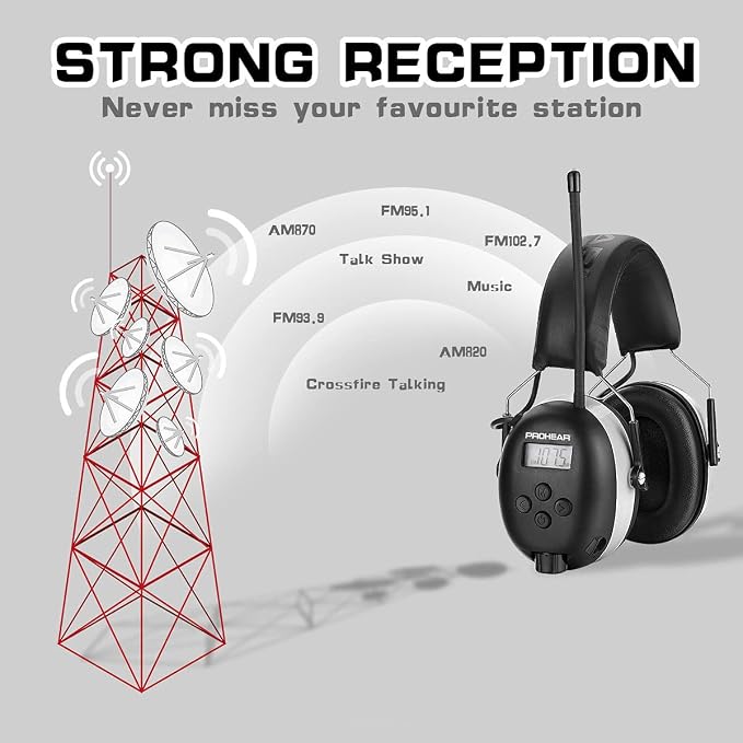 PROHEAR AM FM Digital Ear Protection 25dB NRR Audio Headphones, Noise Reduction - Image 2