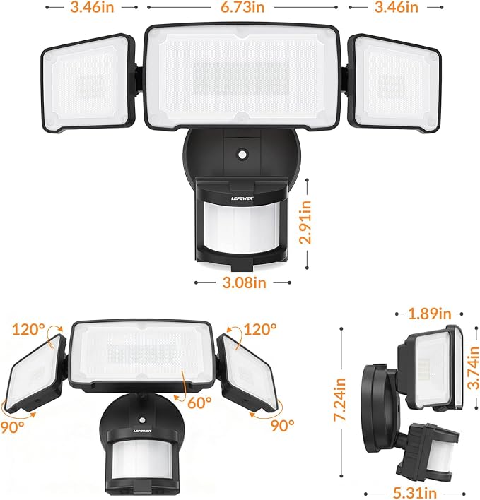 LEPOWER LED Motion Sensor Security Lights, 3 Head Motion Detected, Waterproof - Image 9