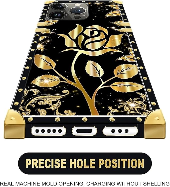 Compatible with iPhone 15 Pro Case, Shine Gold Rose Luxury Golden Decoration - Image 5