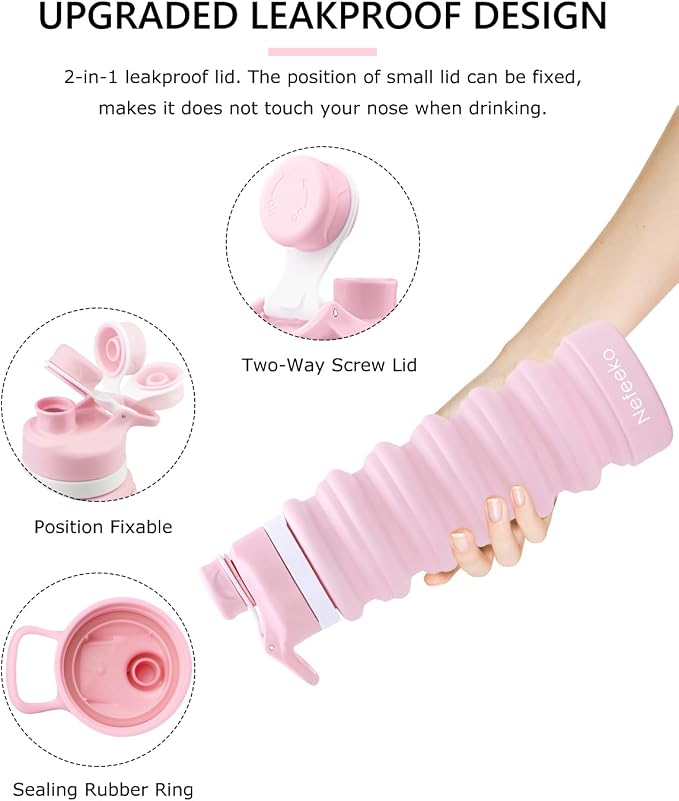Nefeeko Collapsible Water Bottle, 26oz Silicone Foldable Water Bottles - Image 4