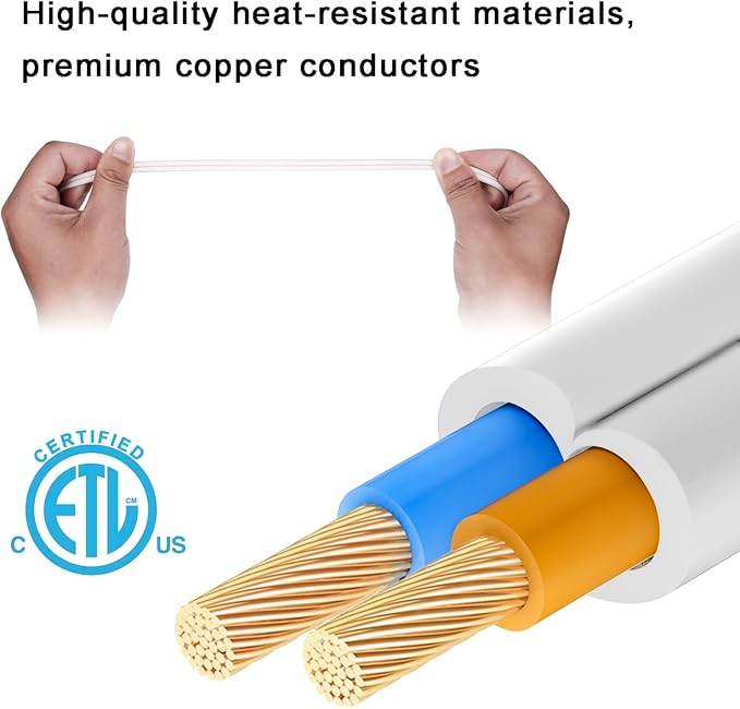 Small Extension Cord 1 FT, 2 Prong White, Thin and Short Extension Cords - Image 2