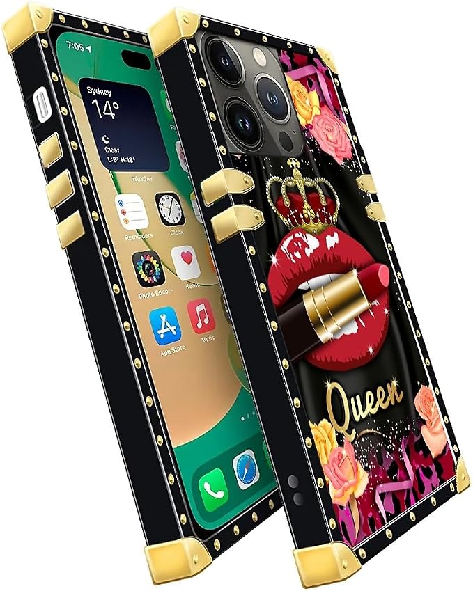 Compatible with iPhone 14 Pro Max Case, Queen Lip Crown Leopard Print Luxury - Image 3