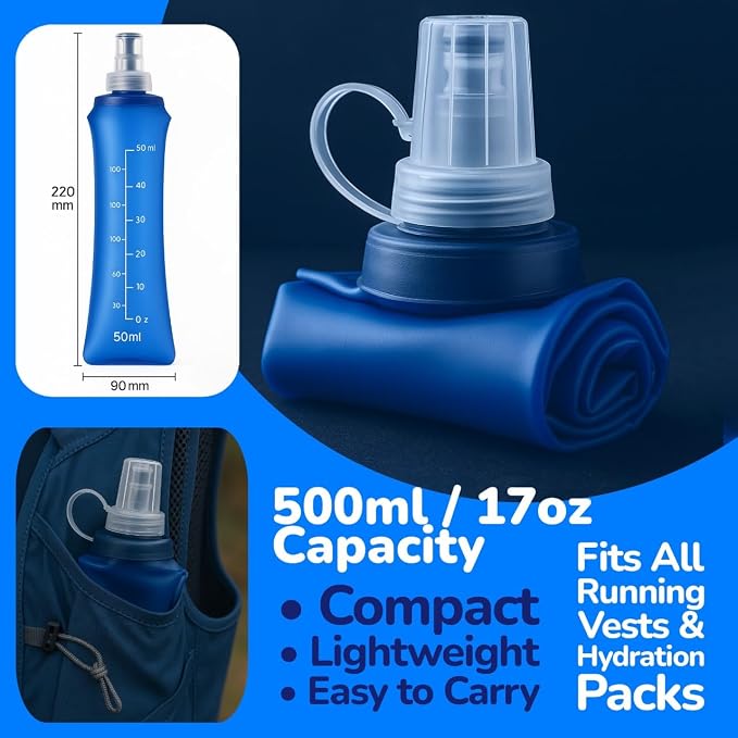 TPU Soft Flask 500ml with Straw & Cap, 2 Pack Collapsible Sports Water Bottles - Image 2