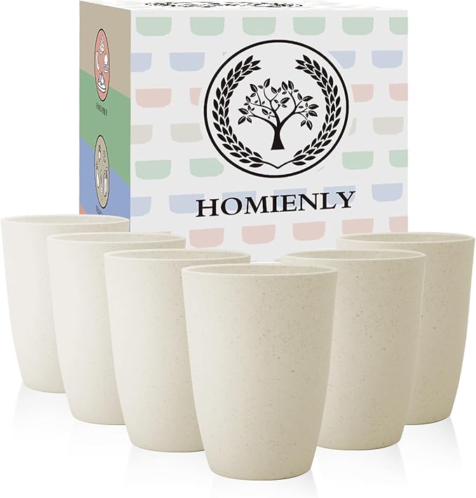 Homienly Wheat Straw Cups 12oz Unbreakable & Easy to Clean Cups Reusable by HOMIENLY