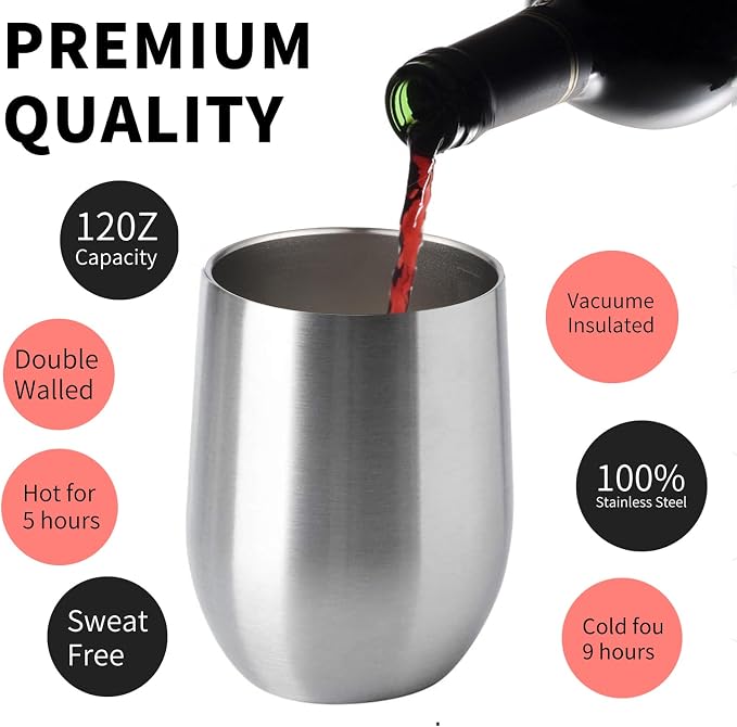 12oz/4 Pack Wine Tumbler Glasses - Image 3