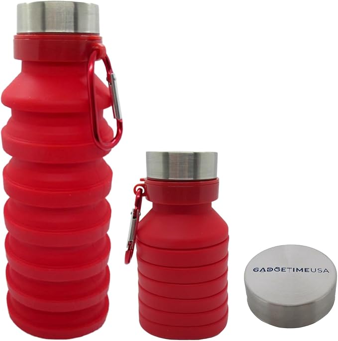 Gadgetime USA Collapsible Water Bottle Reusable, BPA Free, Foldable Portable & by Gadgetime+USA