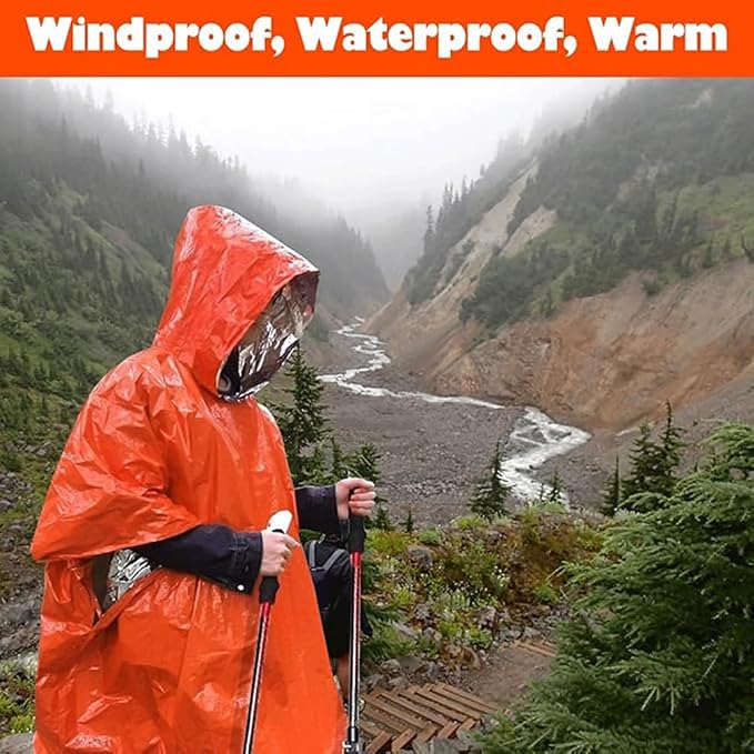 Emergency Survival Poncho Thermal Mylar Foil Coating Blanket - Image 2