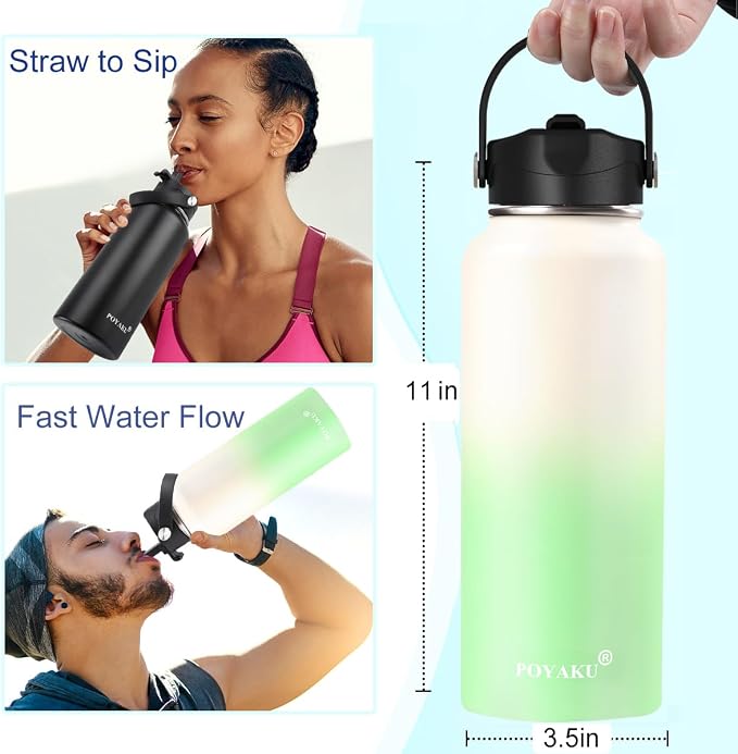 Water Bottle Insulated 32oz 40oz 64oz 128oz Straw Lid Spout Lid & 3 Lids - Image 3