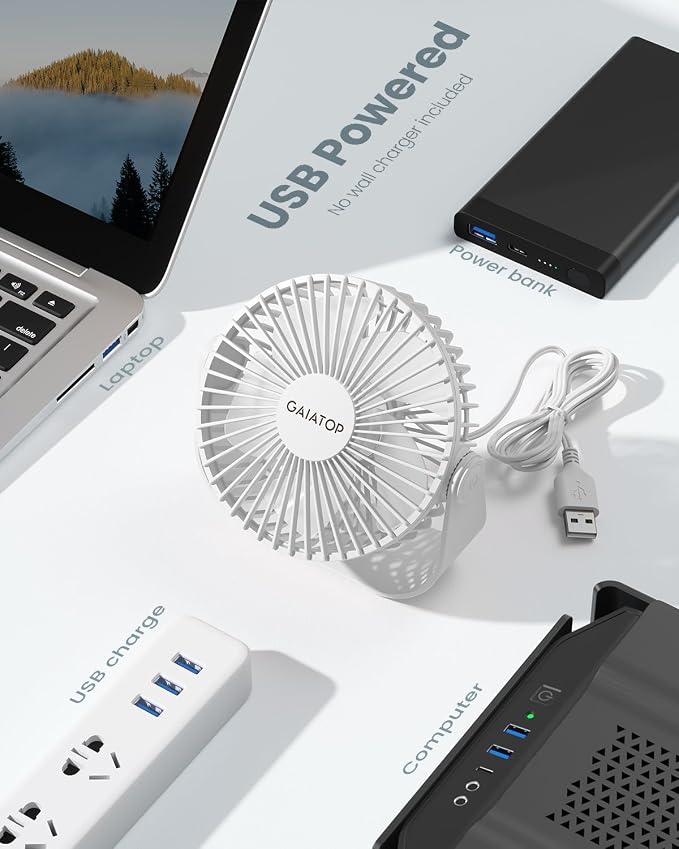 Gaiatop USB Desk Fan, 3 Speeds Strong Airflow, 5.5 Inch Portable 90° Rotate - Image 6
