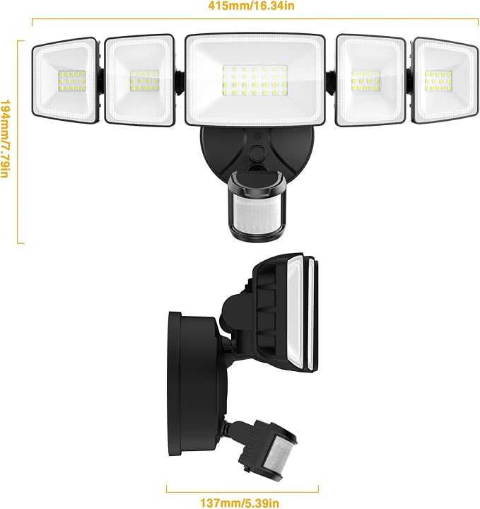 Onforu 7000LM 70W Motion Sensor Outdoor Lights, 5 Head Flood Lights Outdoor - Image 8