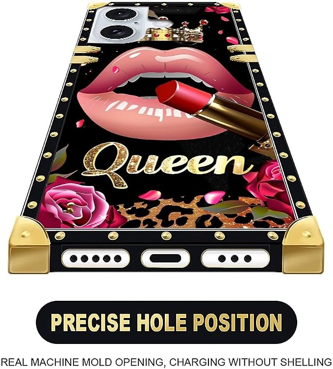 Compatible with iPhone 16 Case, Glitter Red Rose Queen Leopard Lipstick Luxury - Image 6