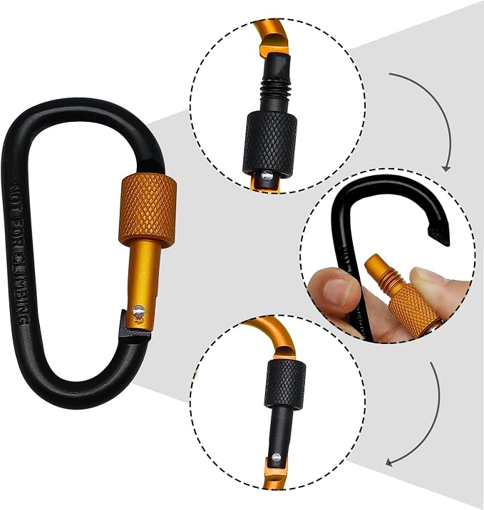 6 Pack Small Locking Carabiner, 3 Inch Aluminum D-Shape Snap Hook - Image 2