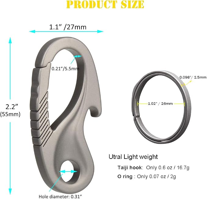 TISUR Titanium Carabiner Keychain Clip, Anti-Lost Key Ring Holder, Self-Locking - Image 2