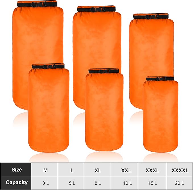 Shappy 6 Pcs Waterproof Dry Bag Set Ultralight Stuff Sack 20/15/10/8/5/3L - Image 4