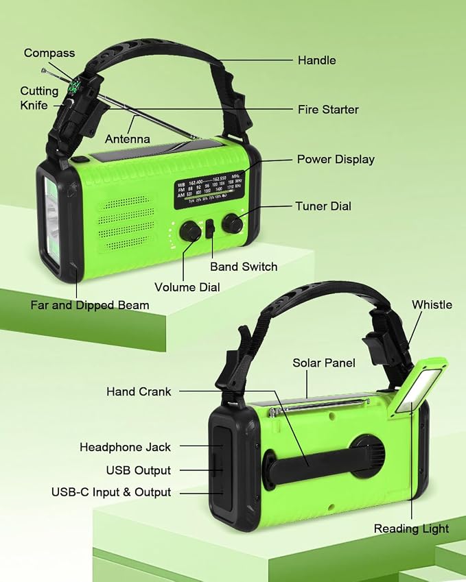 Emergency Crank Radio, 20000mAh / 74000mWh Solar Hand Crank Weather Radio - Image 6