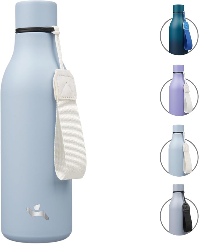 Insulated Water Bottle with Strap, 18 oz Double Wall Stainless Steel Vacuum by Konokyo