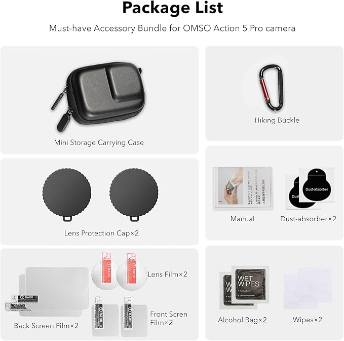 OSMO Action 5 Pro Accessories, PU Portable Mini Carrying Bag Case, Lens Screen - Image 7