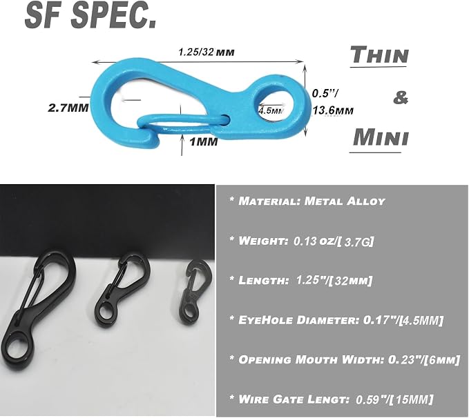 Mini Carabiner Clips with Metal Spring Wiregate Hook and Little Eye Hole - Image 2